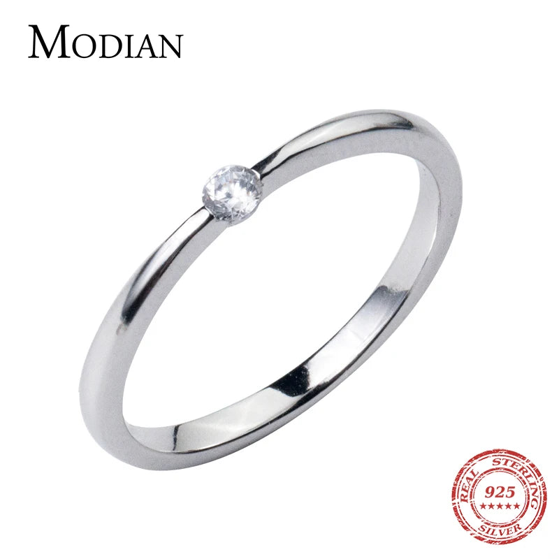 Sterling Silver Zircon Stackable Slim Ring for Women