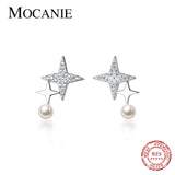 Sterling Silver Star Darts Pearl Stud Earrings