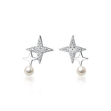 Sterling Silver Star Darts Pearl Stud Earrings