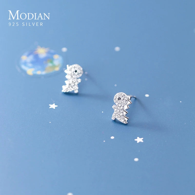 CZ Dinosaur 925 Sterling Silver Stud Earrings for Women