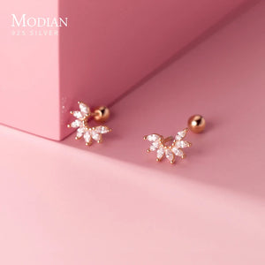 Lovely Plant CZ Semicircle Stud Earring