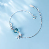 925 Silver Star Moon Bracelet, Colorful Crystal Shining Charm Jewelry