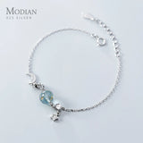925 Silver Star Moon Bracelet, Colorful Crystal Shining Charm Jewelry