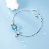 925 Silver Star Moon Bracelet, Colorful Crystal Shining Charm Jewelry