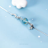 925 Silver Star Moon Bracelet, Colorful Crystal Shining Charm Jewelry
