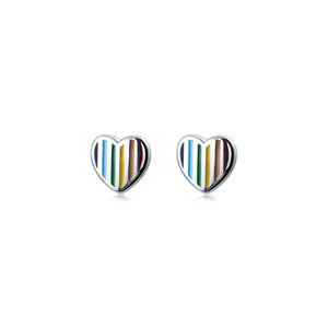 Colorful Enamel Mini Love Hearts 925 Silver Stud Earrings for Women