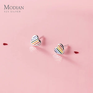 Colorful Enamel Mini Love Hearts 925 Silver Stud Earrings for Women