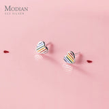 Colorful Enamel Mini Love Hearts 925 Silver Stud Earrings for Women