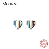 Colorful Enamel Mini Love Hearts 925 Silver Stud Earrings for Women