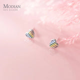 Colorful Enamel Mini Love Hearts 925 Silver Stud Earrings for Women