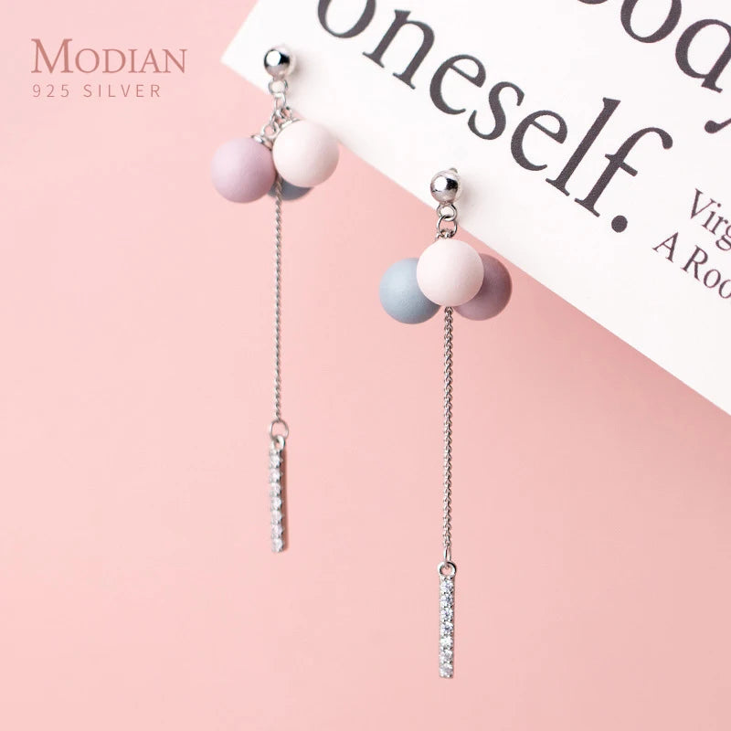 Colorful Balloon Drop Earring 925 Silver Zircon Tassel Jewelry