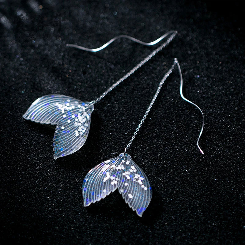 Colorful Mermaid Tail Dangle Earring 925 Silver Geometric Wave Drop Fine Jewelry