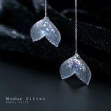 Colorful Mermaid Tail Dangle Earring 925 Silver Geometric Wave Drop Fine Jewelry