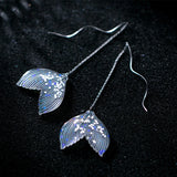 Colorful Mermaid Tail Dangle Earring 925 Silver Geometric Wave Drop Fine Jewelry
