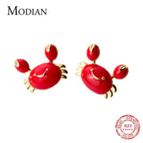 925 Sterling Silver Enamel Crab Stud Earrings for Women