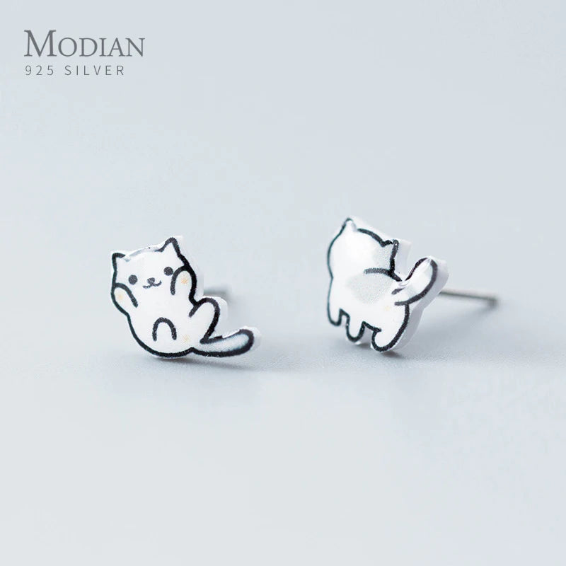 Lucky Cat Stud Earrings 925 Sterling Silver Cute Jewelry for Girl Kids