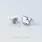 Lucky Cat Stud Earrings 925 Sterling Silver Cute Jewelry for Girl Kids