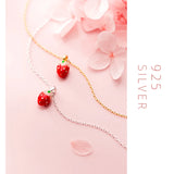 Strawberry Pendant Necklace 925 Sterling Silver Fine Jewelry Bijoux