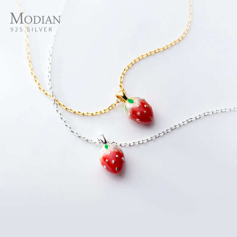 Strawberry Pendant Necklace 925 Sterling Silver Fine Jewelry Bijoux