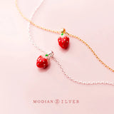 Strawberry Pendant Necklace 925 Sterling Silver Fine Jewelry Bijoux