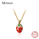 Strawberry Pendant Necklace 925 Sterling Silver Fine Jewelry Bijoux
