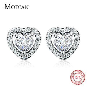 925 Silver CZ Heart Stud Earrings Wedding Jewelry