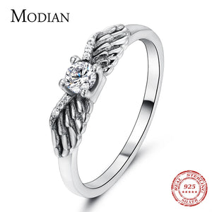 925 Silver Angel Wings CZ Finger Ring Women's Unique Jewelry