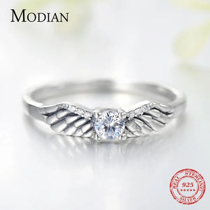 925 Silver Angel Wings CZ Finger Ring Women's Unique Jewelry