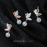 Zircon Butterfly Silver Drop Earrings Moonstone Dangle