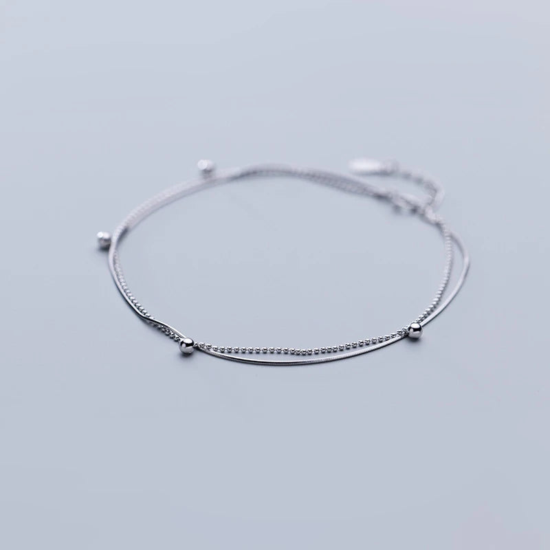 Sterling Silver Double Layer Chain Bracelet for Women
