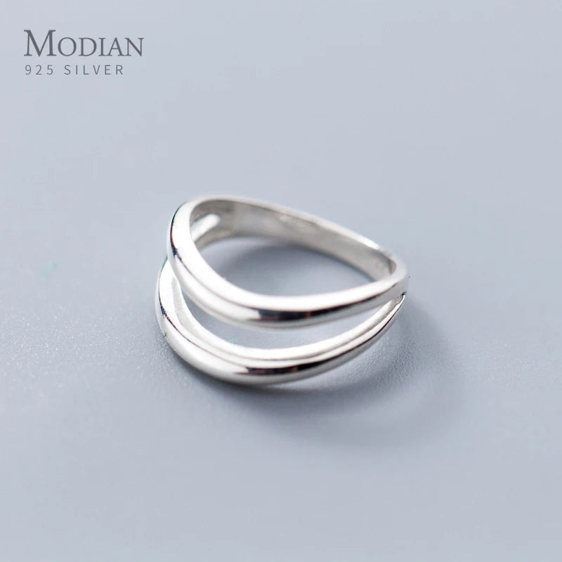 Geometric Line Sterling Silver 925 Ring for Women Party Gift