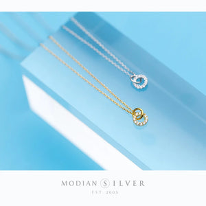 Double Round Clear CZ Necklace 925 Sterling Silver Chain Necklaces