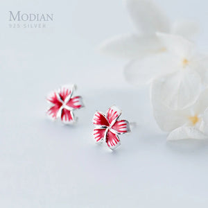 Enamel Flower Silver Stud Earrings 925 Sterling Silver Plant Jewelry For Women