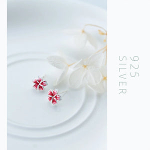 Enamel Flower Silver Stud Earrings 925 Sterling Silver Plant Jewelry For Women