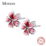 Enamel Flower Silver Stud Earrings 925 Sterling Silver Plant Jewelry For Women