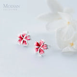Enamel Flower Silver Stud Earrings 925 Sterling Silver Plant Jewelry For Women