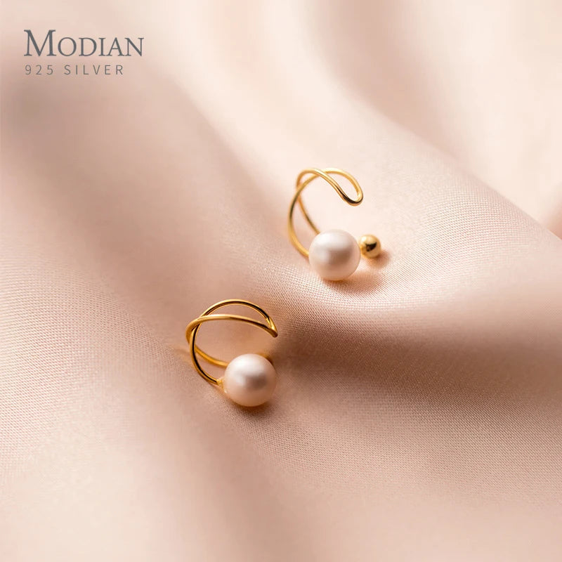 Pearl 925 Sterling Silver Clips Earrings Cuff for Women Brincos Jewelry