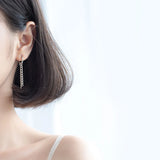 925 Sterling Silver Tassel Round Dangle Earrings Swing Sparkling Charm For Women