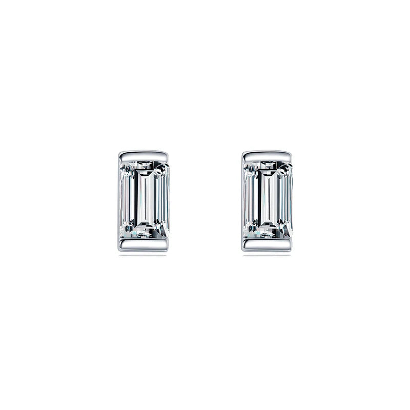 Emerald Cut Clear CZ Ear Studs 925 Sterling Silver Earrings