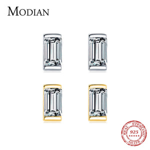 Emerald Cut Clear CZ Ear Studs 925 Sterling Silver Earrings