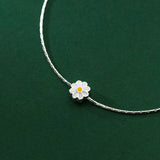 Enamel Daisy Charms Bracelet 925 Sterling Silver Link Chain Lucky Adjustable