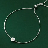 Enamel Daisy Charms Bracelet 925 Sterling Silver Link Chain Lucky Adjustable