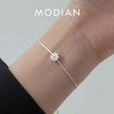 Enamel Daisy Charms Bracelet 925 Sterling Silver Link Chain Lucky Adjustable