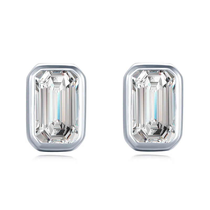 925 Silver Emerald Cut Zirconia Stud Earrings Wedding Jewelry
