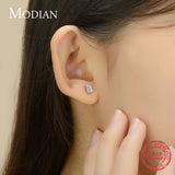 925 Silver Emerald Cut Zirconia Stud Earrings Wedding Jewelry