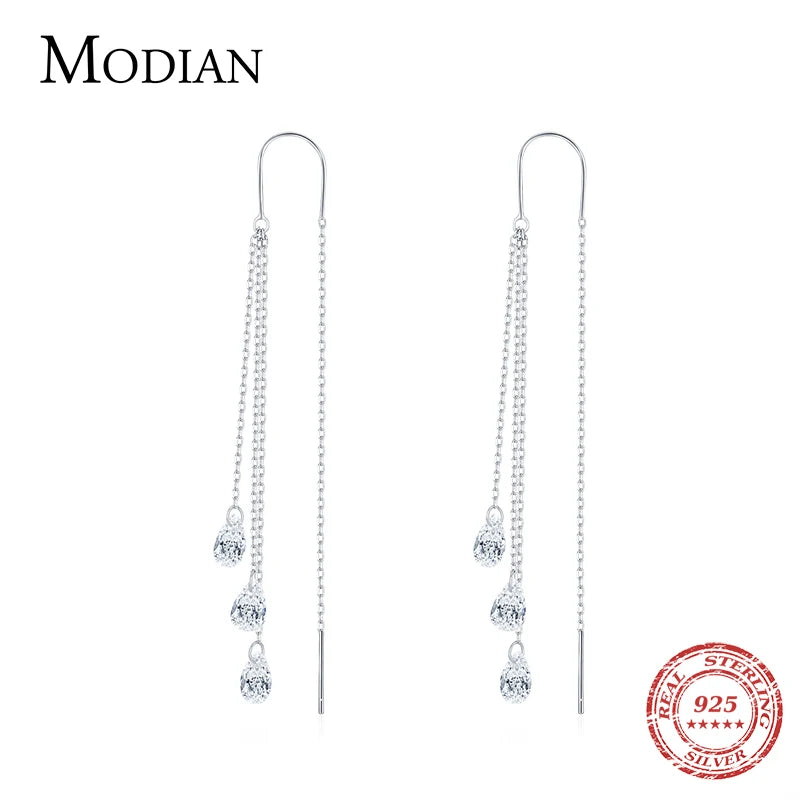 925 Silver Clear CZ Drop Earring Tassel Dangle Earrings Women Jewelry