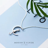 Animal Moon Small Cat Necklace Pendant 925 Sterling Silver Jewelry