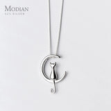 Animal Moon Small Cat Necklace Pendant 925 Sterling Silver Jewelry