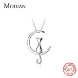 Animal Moon Small Cat Necklace Pendant 925 Sterling Silver Jewelry
