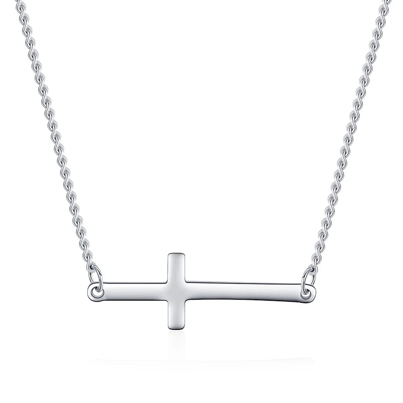 925 Sterling Silver Cross Choker Necklace Shining Chain Pendant Jewelry